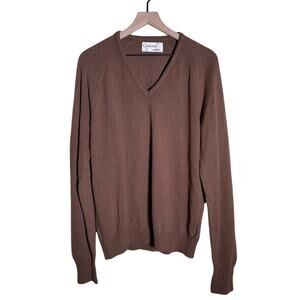 VINTAGE CASHMIST BY PURITAN cashmere classic 70s Brown v neck sweater XL